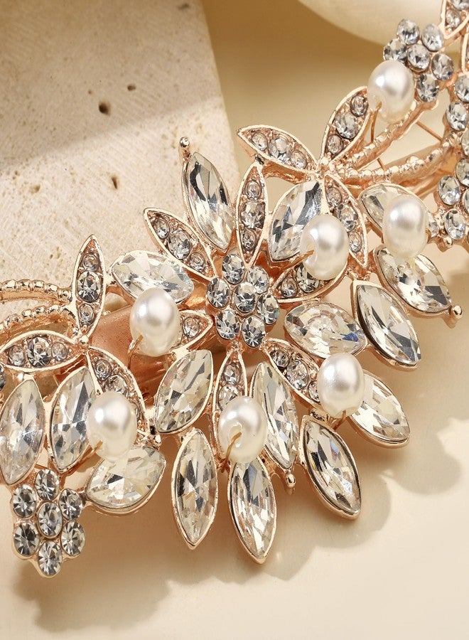 Hapibuy Rose Gold Crystal and Pearl Bridal Hair Clip Floral Hair Accessory Wedding Hair Comb For Women and Bride - Image 3